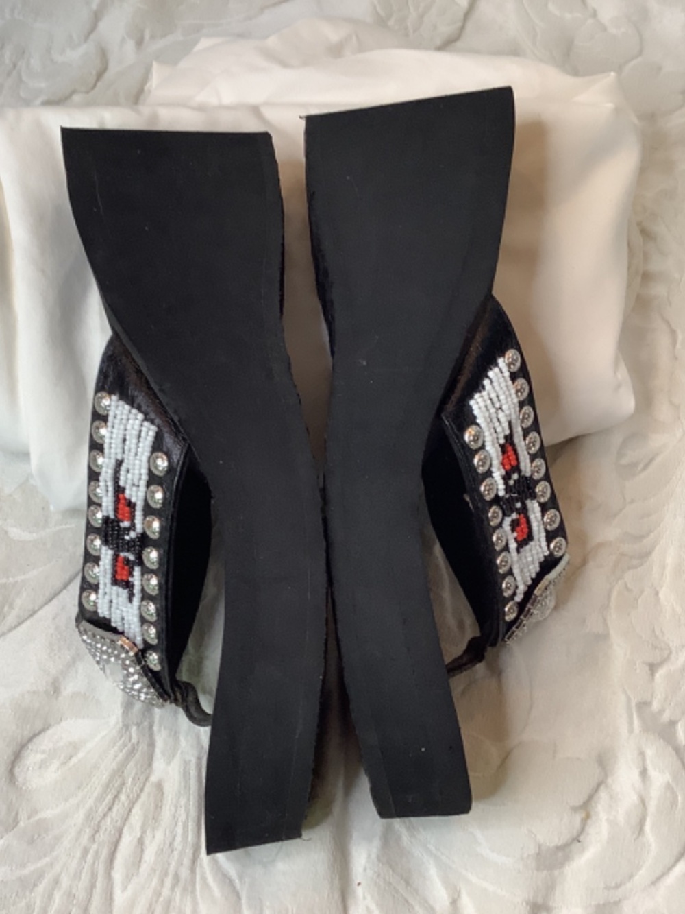 EUC Gracie western platform sandals flip flops black silver bling - Picture 6 of 12